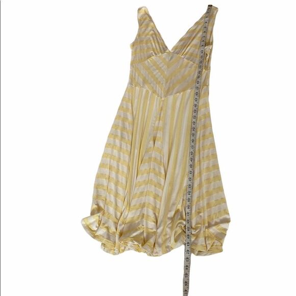 Yellow & Cream Striped Stretch Deep V MIDI Dress M - Picture 6 of 8